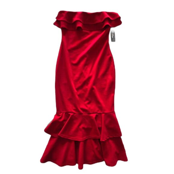 NWT's Lulus Glam Life Red Ruffled Strapless Midi Dress; Medium - Picture 2 of 4